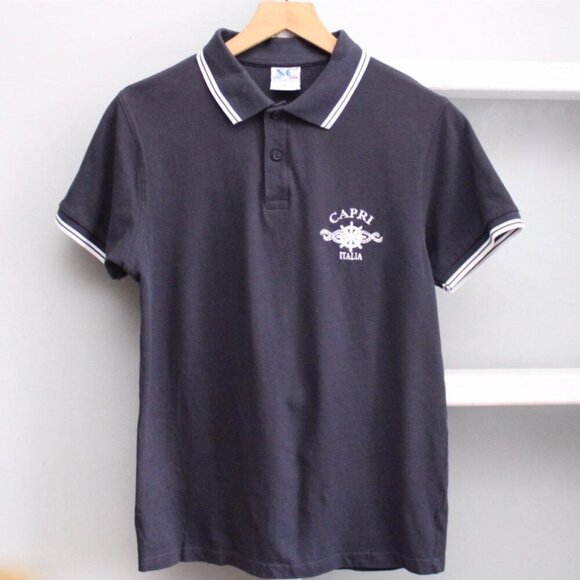 Capri Italia Vintage Womens Navy Blue Striped Short Sleeve Polo Shirt Size Small - Picture 1 of 4
